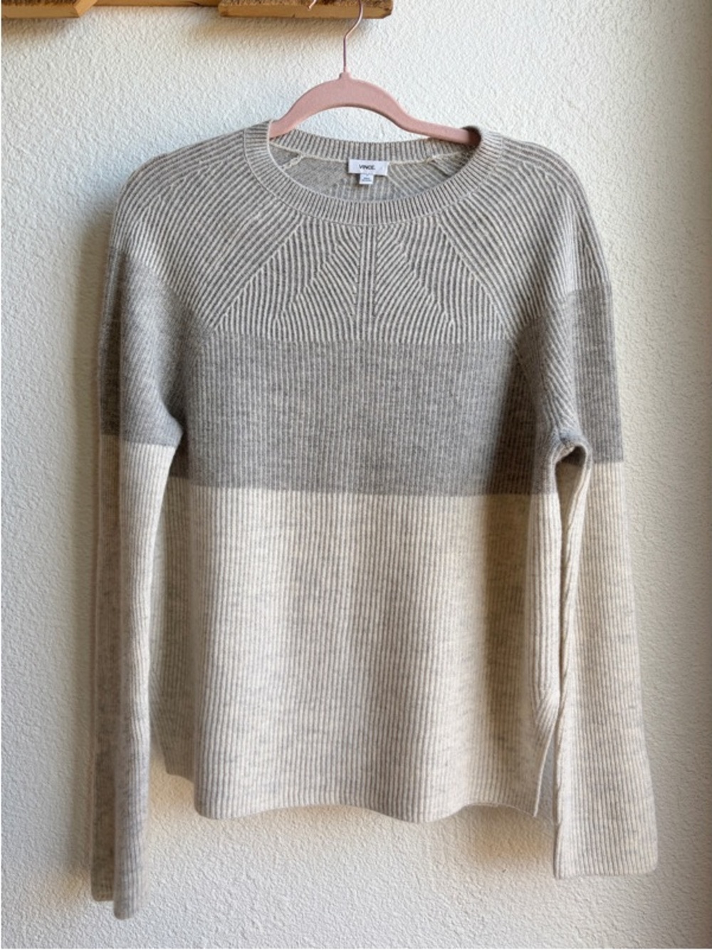 Vince Grey Colorblocked Ribbed Cashmere Wool Sweater Small